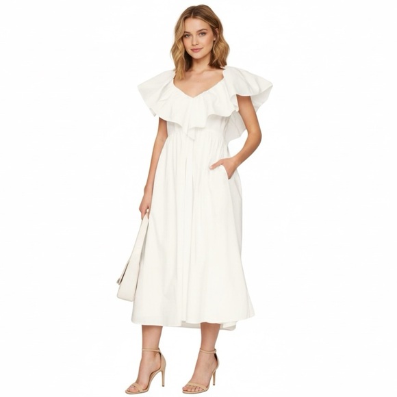 Adam Lippes Collection White Eyelet Ruffle Dress - Picture 1 of 8